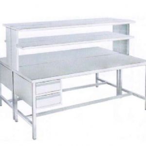 G37不銹鋼工作臺（雙面、兩抽、四框腿、帶兩層架）